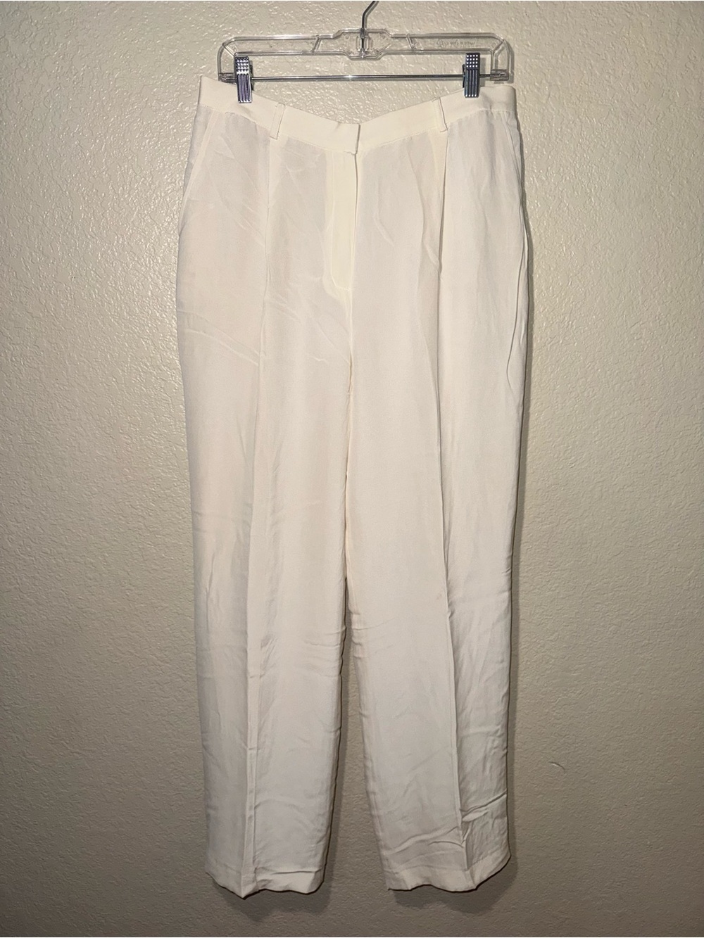 Jones New York 100% Silk Cream Wide Leg Pants Size 14